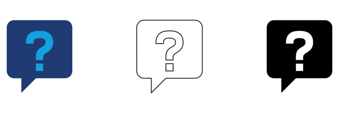 Multicolor Question Message Icon Set with Filled and Outline Styles for Help Support FAQ Customer Assistance Inquiry and Information Services Isolated on Transparent Background