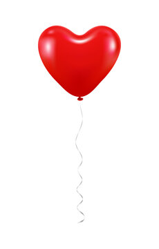 Vector realistic flying red heart party balloon with string - valentine's day decoration