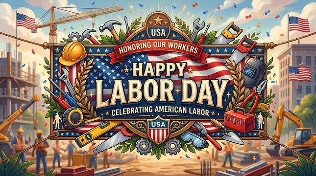 Happy Labor Day USA Celebration - American Workers Honoring Industry