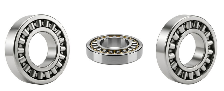 Three silver ball bearings on a transparent background for industrial use