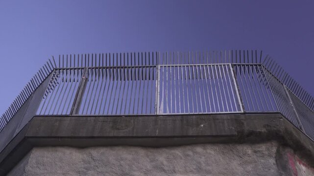 Wooden Lattice Slats Against Blue Sky, Geometric Architectural Pattern