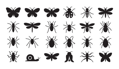 Obraz premium Comprehensive bug collection showcases butterflies and snails in a diverse array of small animal silhouettes.