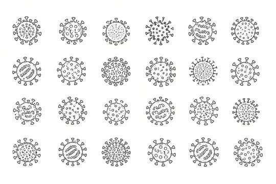 Influenza virus icon set on a white background

