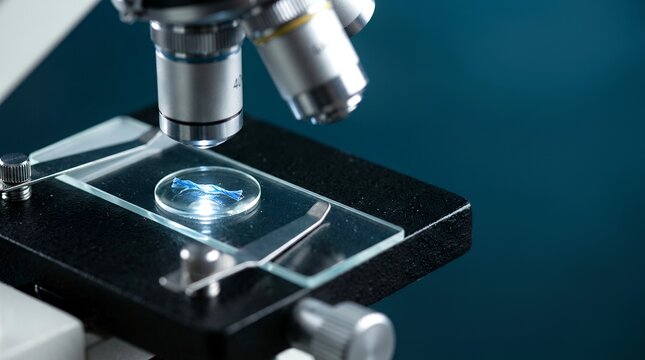 Microscope examining a fiber sample on a glass slide in a forensic laboratory setting.