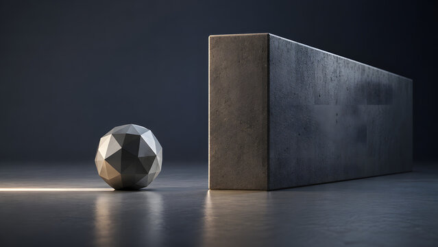 Abstract Sphere Facing Large Barrier as Challenge and Obstacle Concept