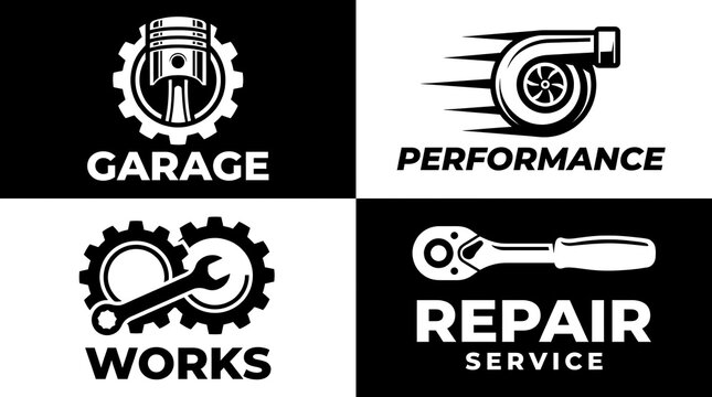 Automotive repair and garage service logo set.