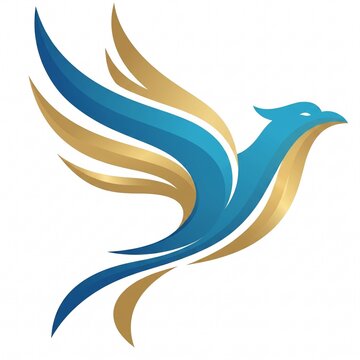 Modern Blue and Gold Flying Bird Phoenix Vector Logo