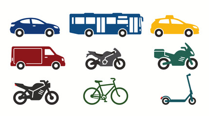 Fototapeta premium Diverse collection of transportation icons for modern mobility and transit solutions