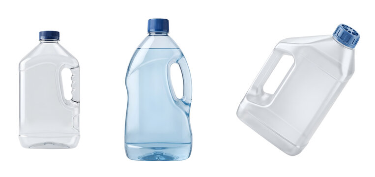 Three plastic water bottles on transparent background for packaging design