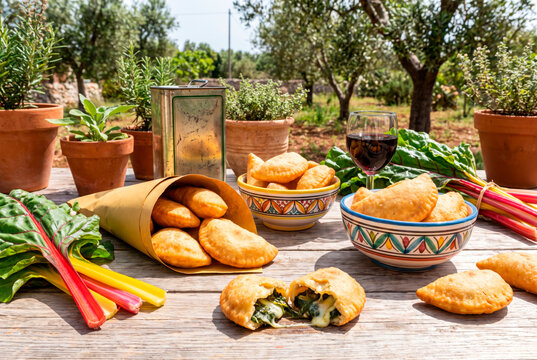 Fried Apulian mini panzerotti with chard filling