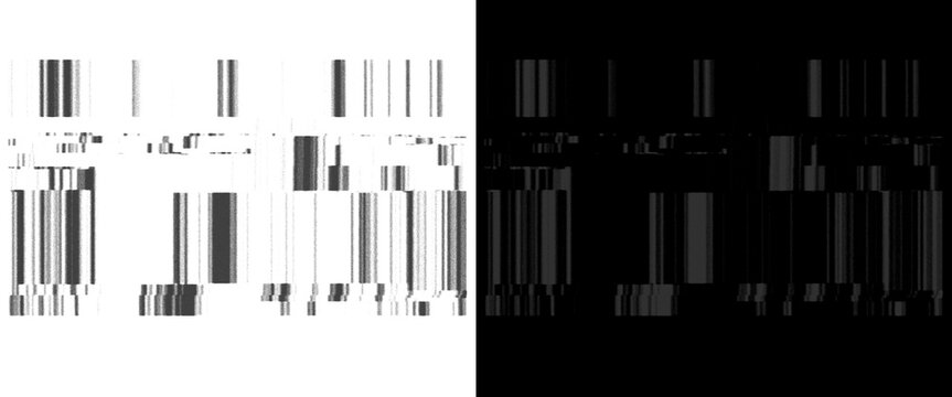 Abstract barcode pattern in black and white, minimalist digital glitch texture, modern technology background