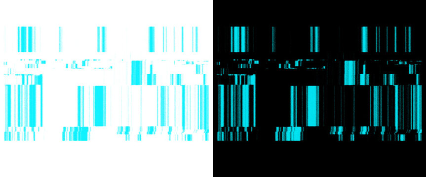 Abstract digital glitch art with cyan barcode patterns, futuristic data corruption texture, sci-fi cyber background