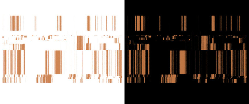 Abstract barcode pattern in copper tones, digital glitch art background, modern technology concept