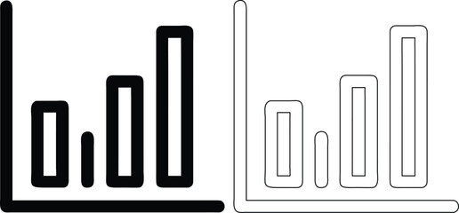 Obraz premium Two bar graph one thick black stroke and one thin white stroke with black borders, on a white background
