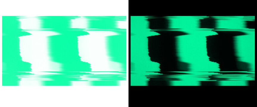 Abstract glitch art background set, green digital distortion textures, retro VHS noise pattern for modern graphic design