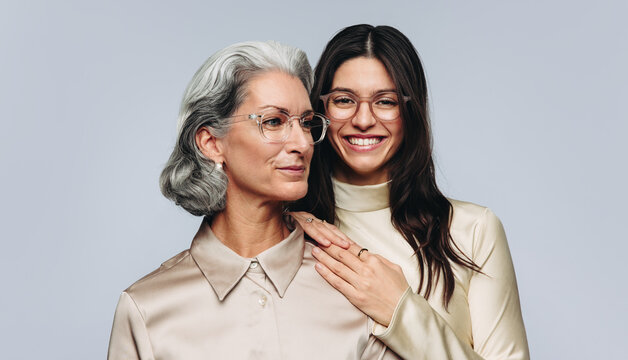Women of different ages wearing eyeglasses in optometry campaign