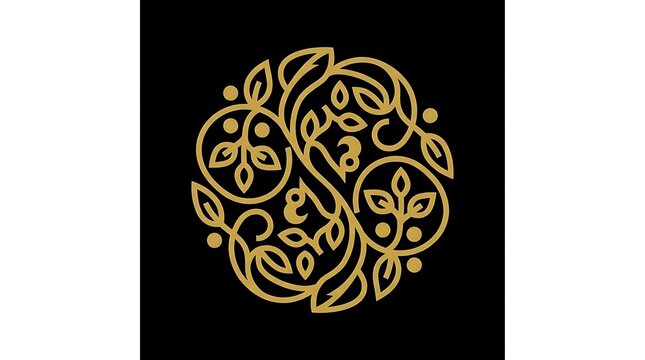 Elegant golden circular ornament flourish logo on dark background.