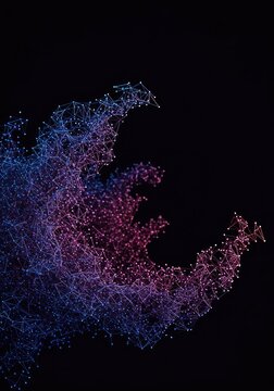 Complex structural arrangement of interconnected nodes forming a previously undiscovered pattern. Visualizing latent digital logic and potential ,digital ,geometry ,order