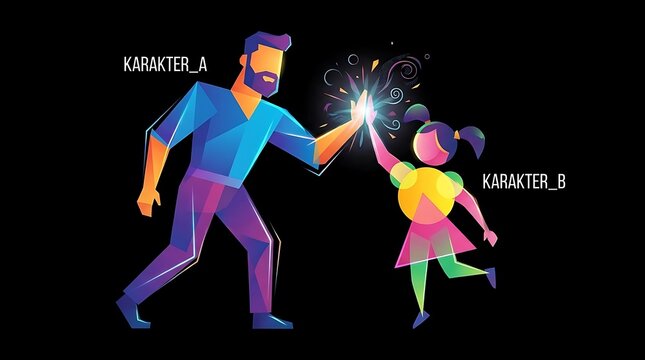 Geometric low poly father and daughter high five
