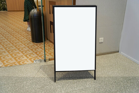 Empty blank advertising stand banners mockup. Mock up of a standing poster, outdoor stand mockup poster display at store front