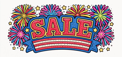 Naklejka premium Independence Day sale graphics featuring colorful fireworks, striking typography, and red, white, and blue themes for social media.