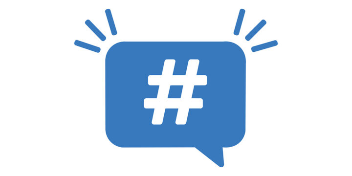 Blue speech bubble with hashtag symbol inside