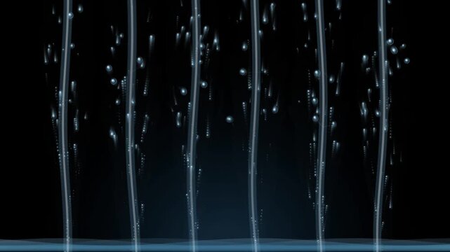 Blue water droplets falling in slow motion splash