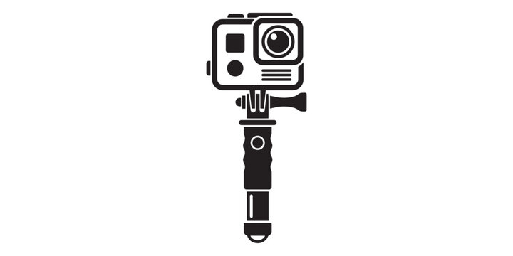 Action camera on a handheld monopod stick icon, simple style