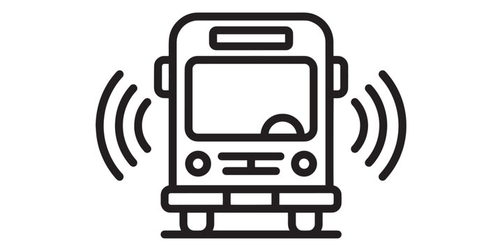 Icon of a smart bus with signal waves representing autonomous driving or connected vehicle technology