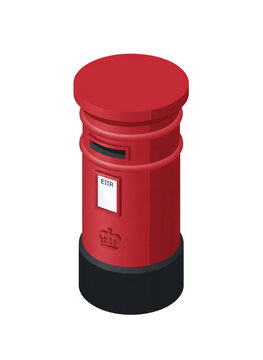 Red British post box pillar mail box icon isolated on a transparent background