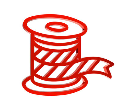 Bright red glossy spool of thread icon on white background