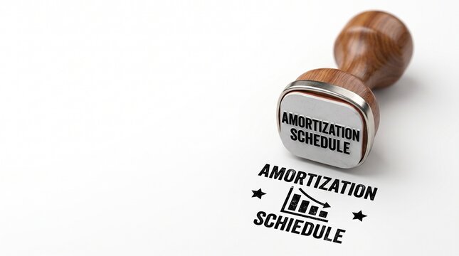 Amortization schedule rubber stamp on white background, financial loan repayment plan concept, debt reduction and mortgage planning