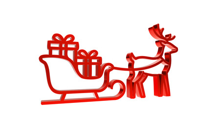 Red metallic reindeer pulling sleigh with gift boxes isolated on white © Iqbal