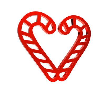 Bright red candy canes formed into a festive romantic heart shape