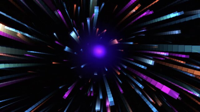 Cosmic light burst explosion in dark space with neon streaks