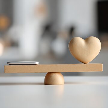 Work Life Balance Concept with Wooden Heart and Smartphone