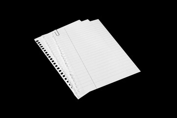 Notebook paper page isolated on black JPEG background, lying on a shelf. © vovan