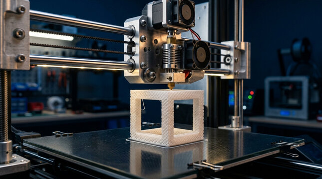 3D Printer Creating Geometric Object, Technology and Innovation Concept