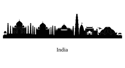 Fototapeta premium India Skyline Silhouette - Famous Landmarks