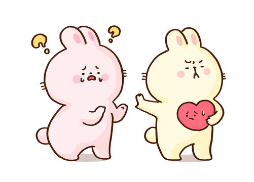 Rabbit suddenly rejecting its partner out of fear of intimacy, avoidant attachment style or relationship problem concept