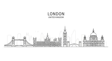 Fototapeta premium London Skyline Outline - Iconic Landmarks - United Kingdom