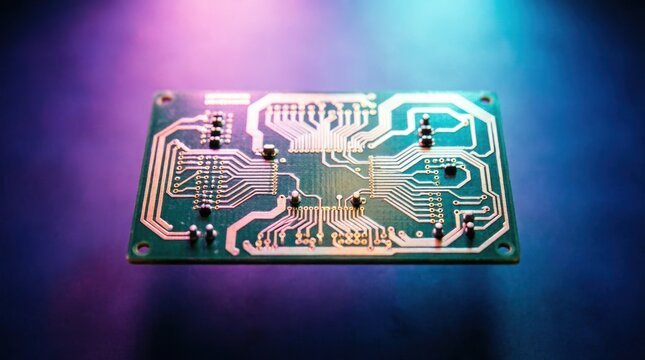 Printed Circuit Board, Intricate Electronic Component Design with Copper Traces and Components