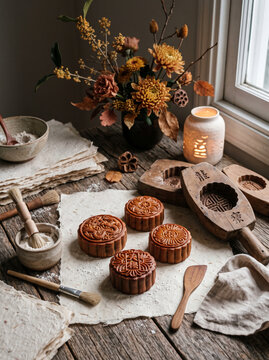 Mid-Autumn Festival with mooncake table