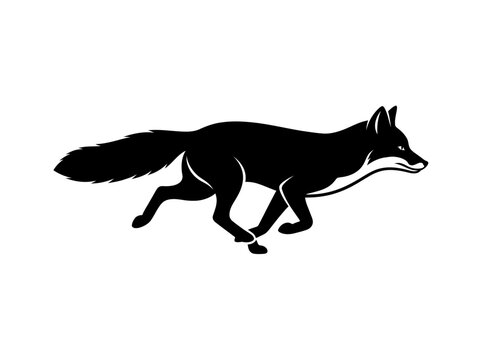 Running fox silhouette, fast jumping wild animal vector logo icon