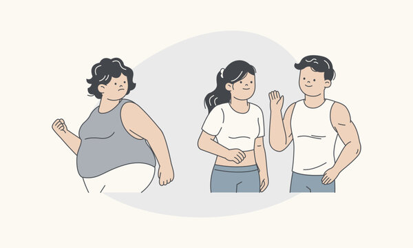 Overweight Woman Compares Herself to Idealized Bodies Experiencing Internal Pain Vector