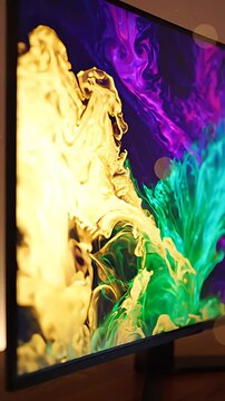 Abstract colorful ink clouds swirling on a computer monitor screen