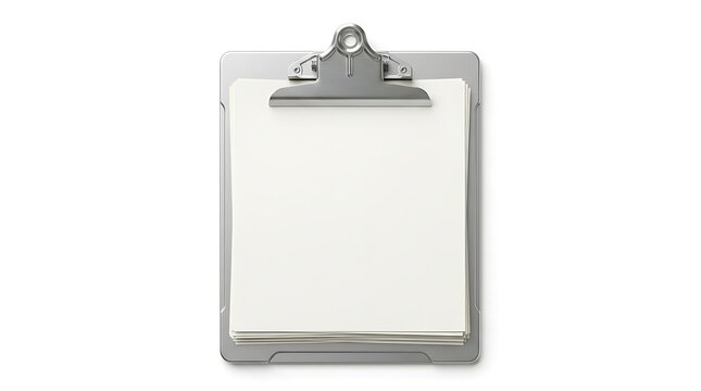 Metal Clipboard With Blank White Paper Notepad Isolated Transparent Background