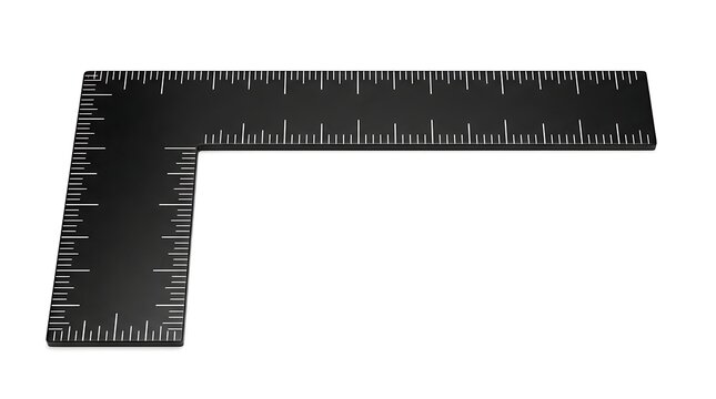 Black L Shaped Ruler Measuring Tool With White Markings Isolated Transparent Background