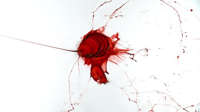 Super Slow Motion Shot of Blood Splatter Isolated on White Background at 1000fps.