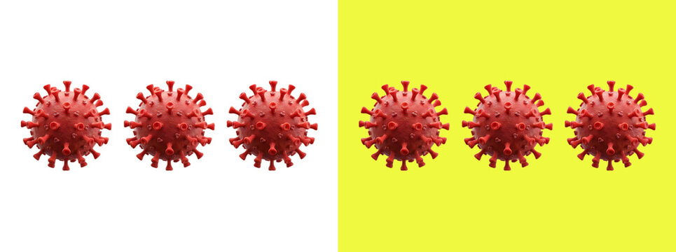 Red virus cell models on split color background